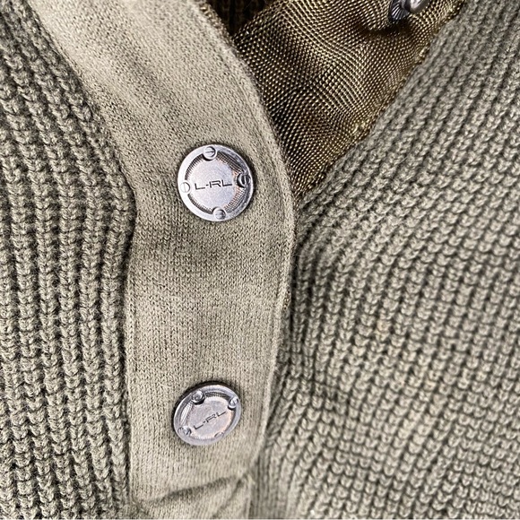 Ralph Lauren LRL Preppy Equestrian Cotton Henley Sweater Olive Orange L - Picture 3 of 6